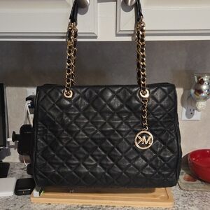 Michael Kors Black Quilted Shoulder Bag with Gold Chain
